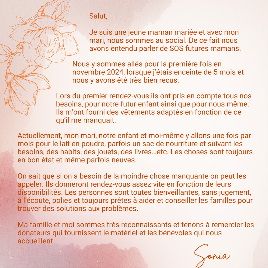 carte de remerciement de Sonia